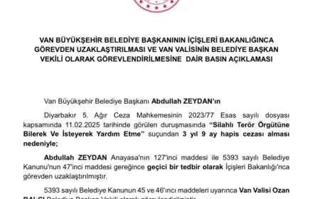 Van Büyükşehir Belediye Başkanı görevden uzaklaştırıldı, yerine vali atandı