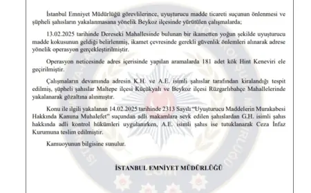 Beykoz'da uyuşturucu madde ticareti operasyonu: 181 kök Hint Keneviri ele geçirildi