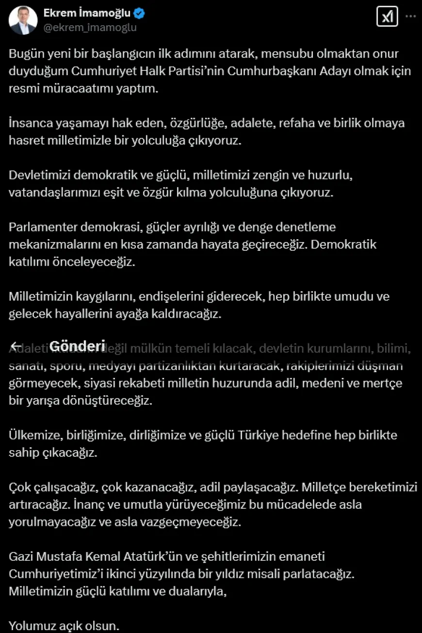 Cumhuriyet Halk Partisi Cumhurbaşkanı Adayı: 'Yolumuz Açık Olsun, Birlikte Kazanacağız'