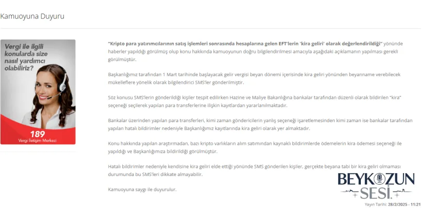 Gelir İdaresi Başkanlığı’ndan Kripto Para Yatırımcılarına ‘Kira Geliri’ Açıklaması