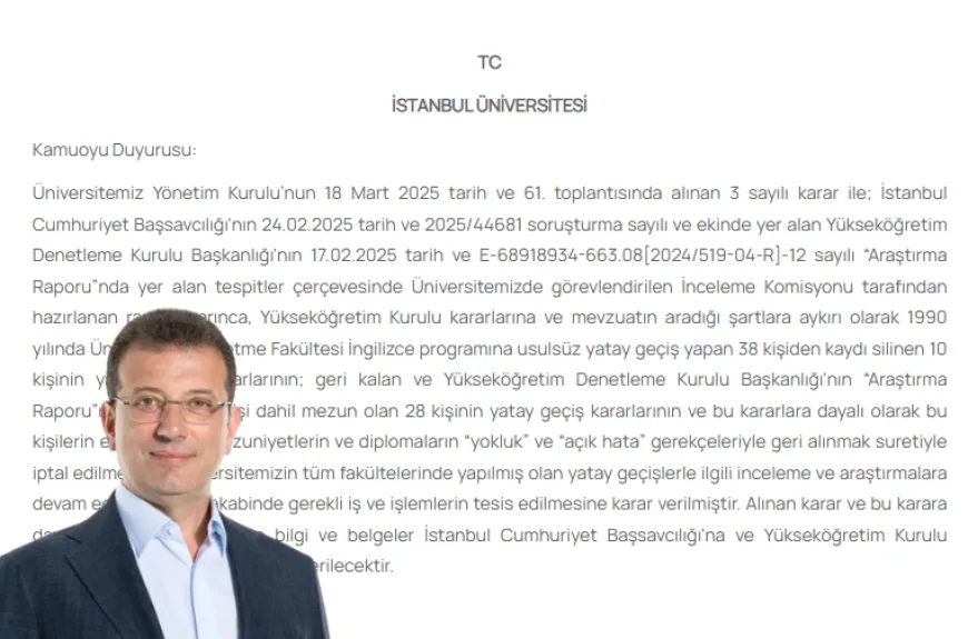 Ekrem İmamoğlu'nun Diploması İptal Edildi! YÖK ve Savcılığa Gönderiliyor