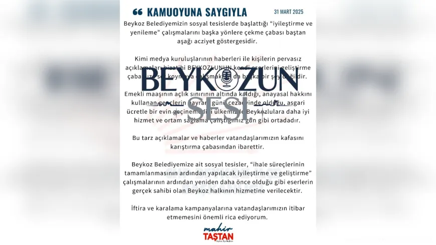 CHP Beykoz İlçe Başkanı Mahir Taştan: 'Sosyal tesislerdeki yenileme çalışmalarını çarpıtma çabaları acziyet göstergesidir'