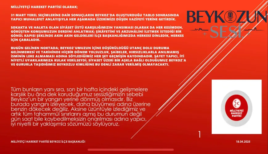 MHP BEYKOZ İLÇE BAŞKANI EMRE ÇÖMLEKÇİ: 'Beykoz’un artık kaybedecek saati dahi kalmamıştır'