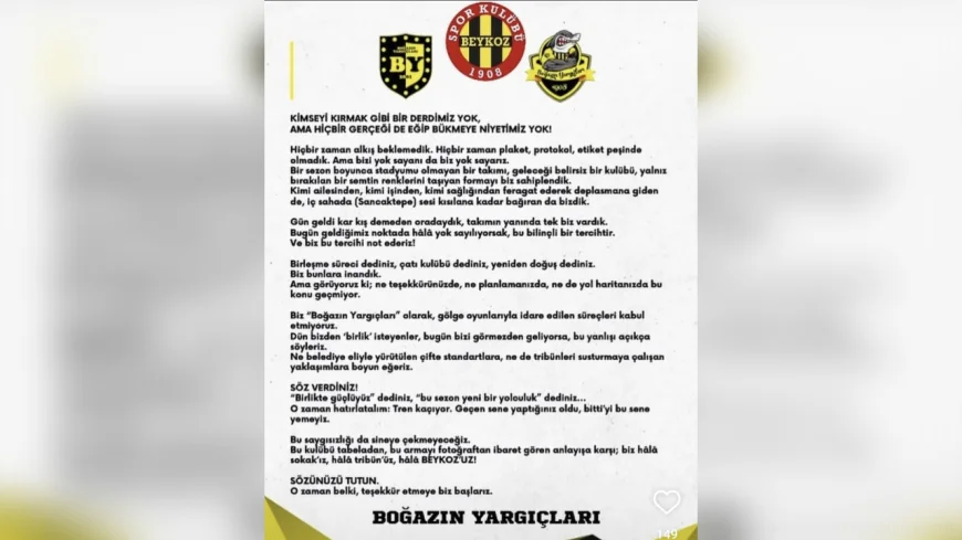 Beykoz Tribün Grubu ‘Boğazın Yargıçları’ndan Sert Tepki: ‘Bu Kulübü Tablolardan ve Çerçevelerden İbarett Gören Anlayışa Karşıyız’