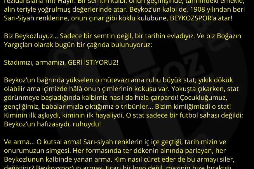 Boğazın Yargıçları isyan etti: 'Beykoz Stadı'nı ve tarihi armamızı geri istiyoruz'