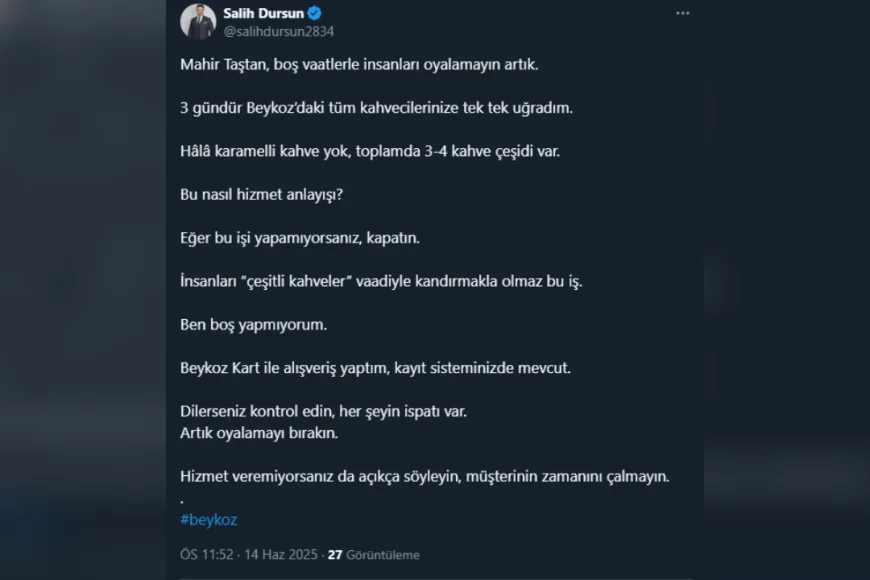 Salih Dursun'dan Mahir Taştan'a sert çıkış: 'Karamelli kahve yok, bu nasıl hizmet anlayışı'