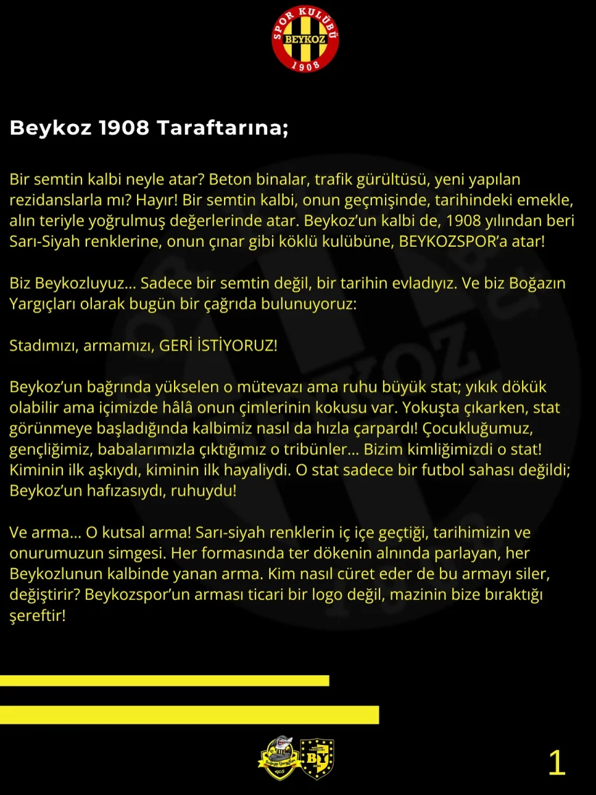 Boğazın Yargıçları isyan etti: 'Beykoz Stadı'nı ve tarihi armamızı geri istiyoruz'