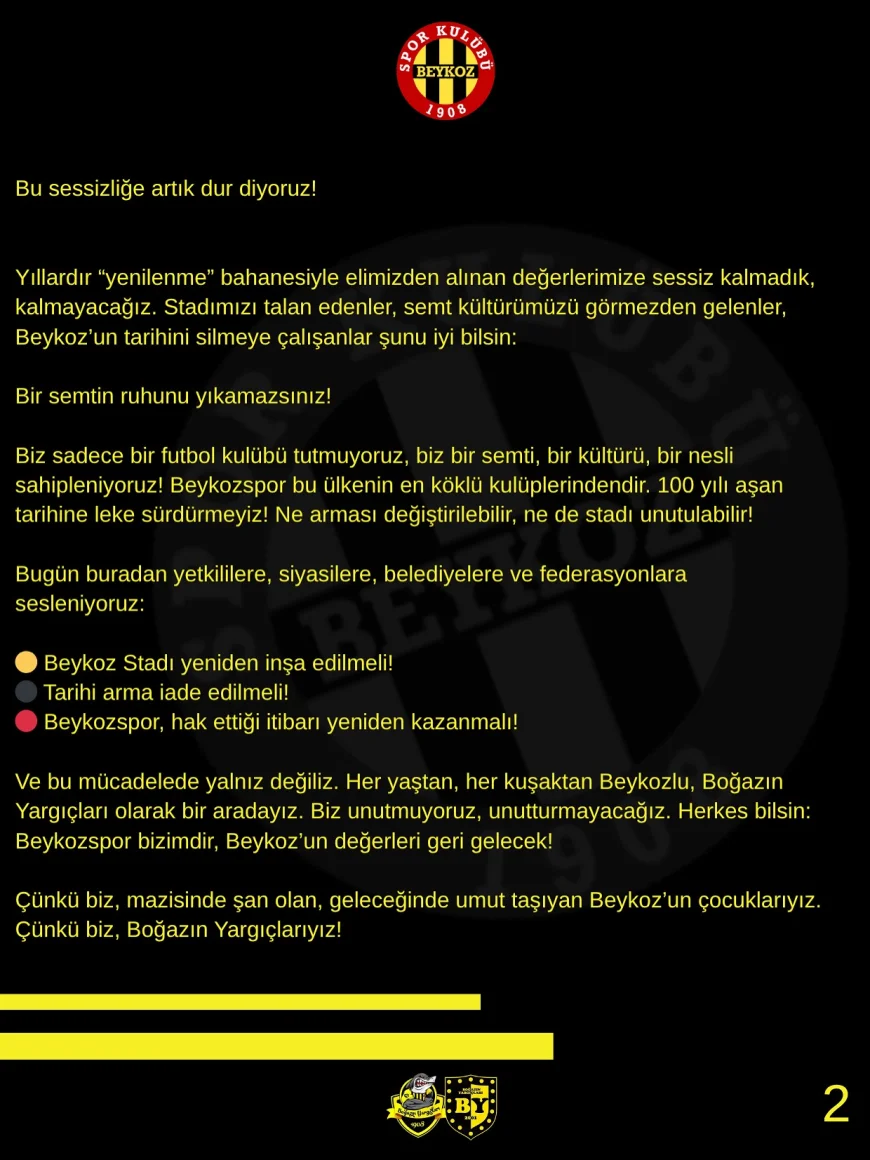 Boğazın Yargıçları isyan etti: 'Beykoz Stadı'nı ve tarihi armamızı geri istiyoruz'