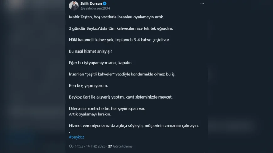 Salih Dursun'dan Mahir Taştan'a sert çıkış: 'Karamelli kahve yok, bu nasıl hizmet anlayışı'