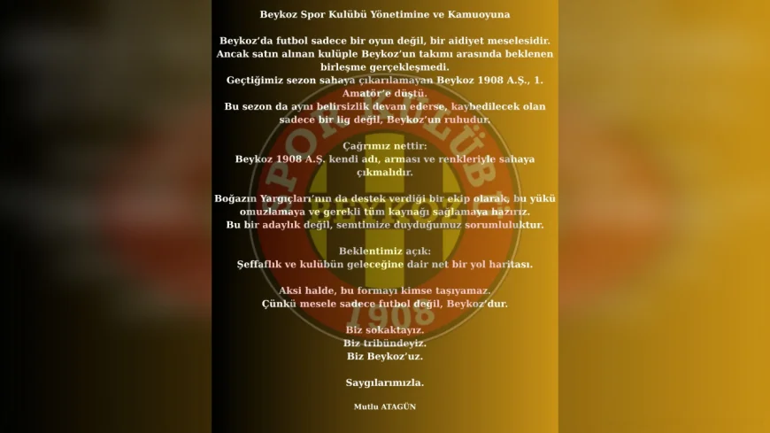 Mutlu Atagün’den Beykoz Spor Yönetimine Sert Mesaj: 'Bu Sadece Futbol Değil, Beykoz’un Ruhu'