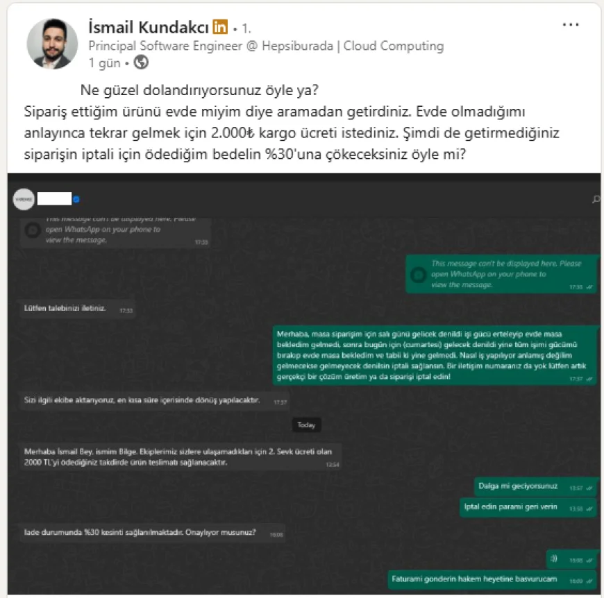İnternet Üzerinden Sipariş Ettiği Masayı Teslim Alamayan Müşteriye 2.000 TL Ek Ücret ve %30 Kesinti Şoku