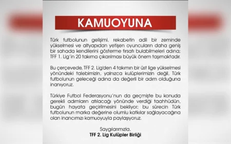 TFF 2. Lig Kulüpler Birliği'nden 1. Lig çağrısı: "Dört takımın yükselmesi Türk futbolu için değerli bir adım"