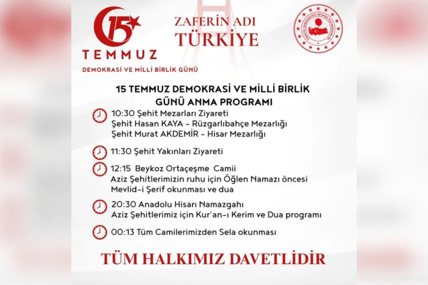 July 15 Commemoration Program was announced in Beykoz: All the details from the visit to the Martyr Cemetery to Sela Readings