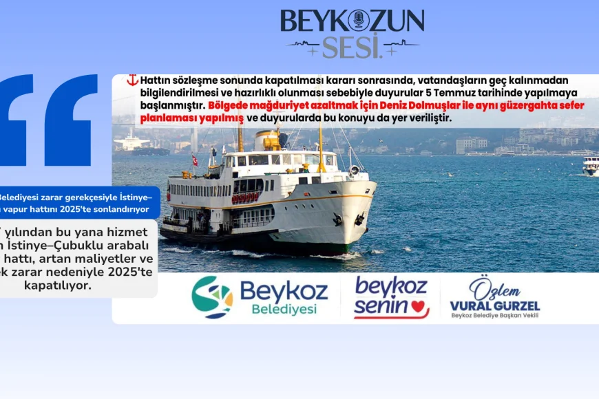 Beykoz Belediyesi zarar gerekçesiyle İstinye–Çubuklu vapur hattını 2025'te sonlandırıyor