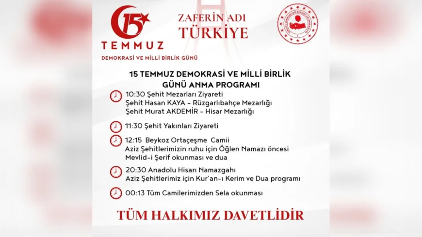 Beykoz’da 15 Temmuz Anma Programı Açıklandı: Şehit Mezarlığı Ziyaretinden Sela Okumalarına Kadar Tüm Detaylar