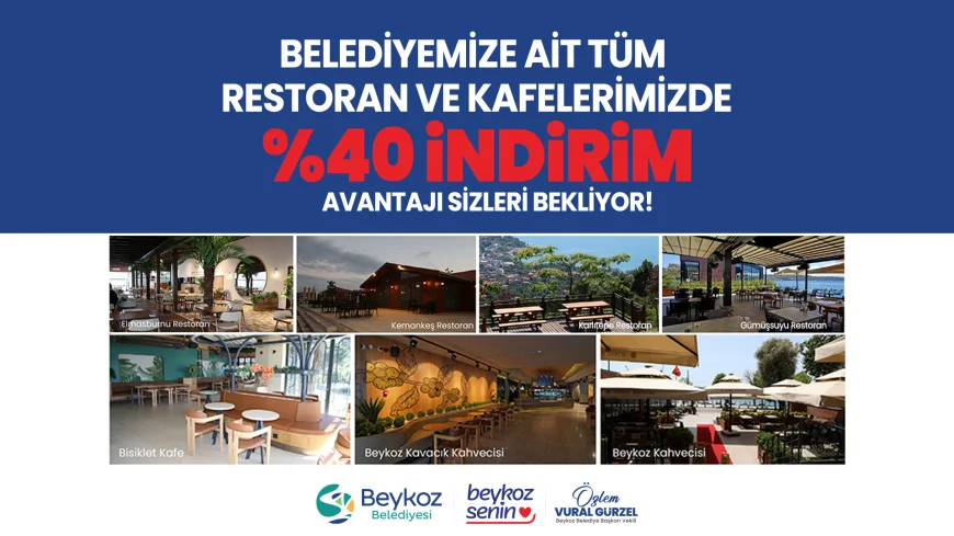 Beykoz Belediyesi restoran ve kafelerinde Beykozkart indirim oranı yüzde 40’a yükseltildi