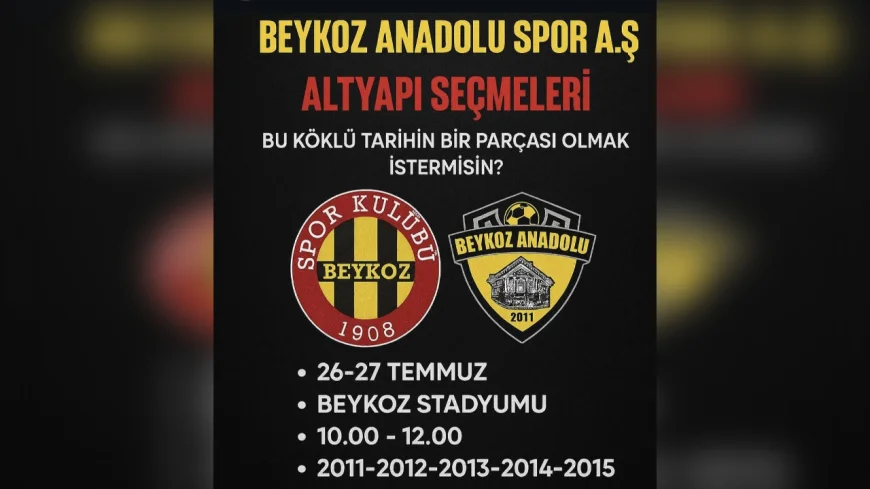 Beykoz 1908 Futbol Akademisi 2011-2015 doğumlular için ücretsiz seçmeler düzenliyor