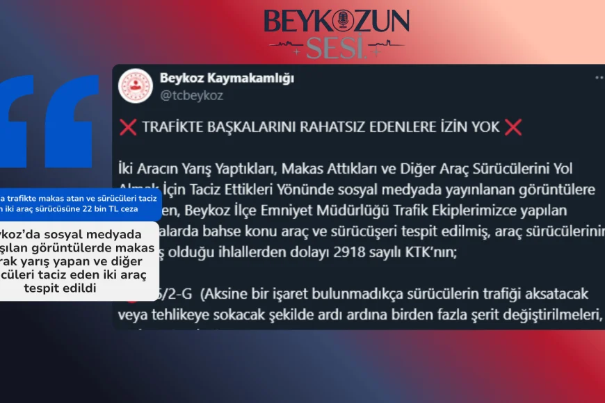 Beykoz’da trafikte makas atan ve sürücüleri taciz eden iki araç sürücüsüne 22 bin TL ceza