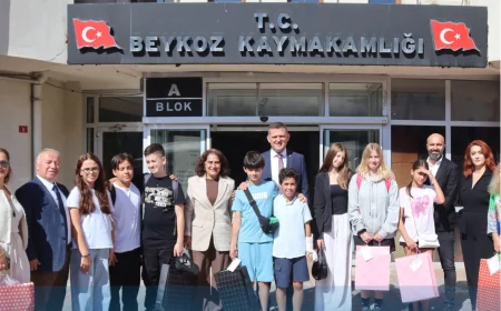 Beykoz’da Kardeş Okul Projesi kapsamında Almanya’dan gelen öğrenciler Kaymakam Ürkmezer’i ziyaret etti