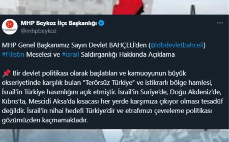 MHP Beykoz İlçe Başkanlığı Bahçeli’nin açıklamasını paylaştı: "Filistin’in güvenliği Türkiye’nin güvenliğidir"