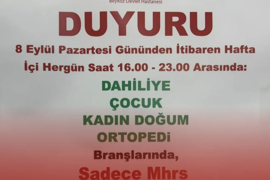 Beykoz Devlet Hastanesi’nde Akşam Poliklinik Hizmetleri Başlıyor: Hangi Branşlarda Randevu Verilecek