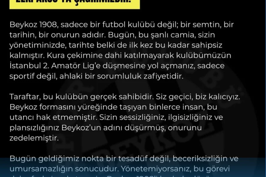 Boğazın Yargıçları’ndan Beykoz 1908 yönetimine sert tepki: “Kura çekimine katılmadınız, kulübü düşürdünüz”