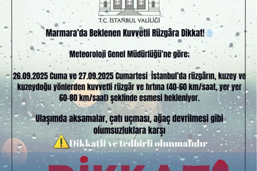 İstanbul’da 26-27 Eylül’de fırtına uyarısı, çatı uçması ve ağaç devrilmesi riski