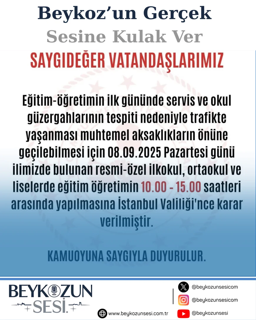 Beykoz’da okul servis yoğunluğu için ilk gün ders saatleri değiştirildi