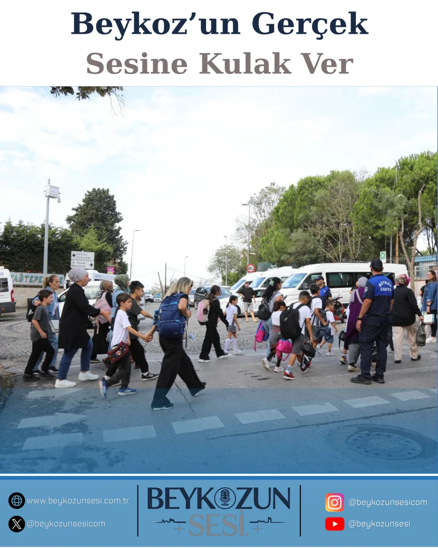 Beykoz’da okul önlerinde zabıta ekiplerinden öğrencilere güvenli yol desteği