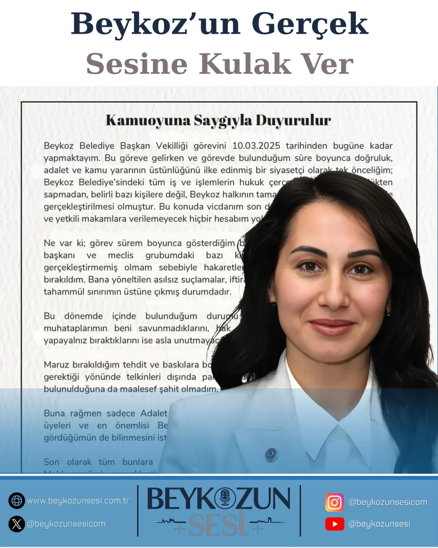Beykoz Belediye Başkan Vekili Özlem Vural Gürzel istifa ettiğini açıkladı