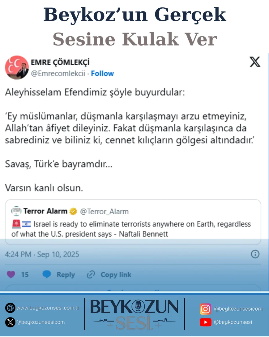 MHP Beykoz İlçe Başkanı Emre Çömlekçi’den İsrail tehdidi paylaşımına dikkat çeken yanıt