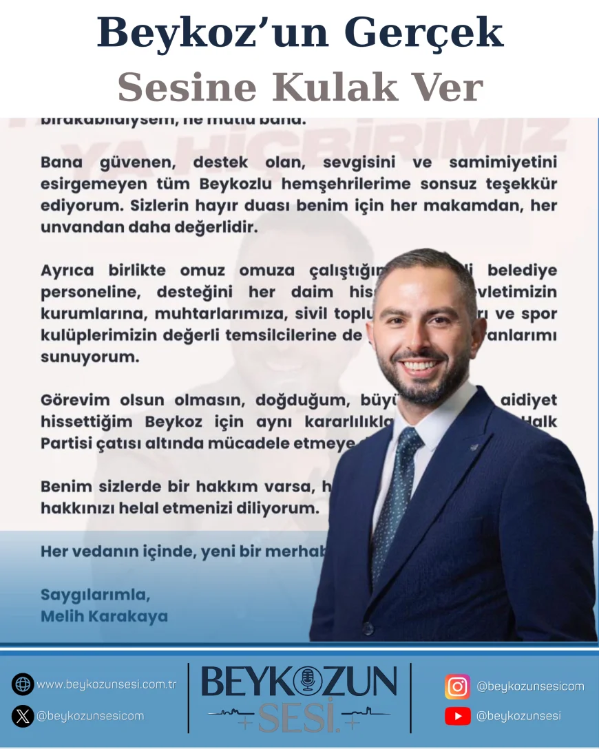 Beykoz Belediye Başkan Yardımcısı Melih Karakaya görevinden istifa ettiğini duyurdu