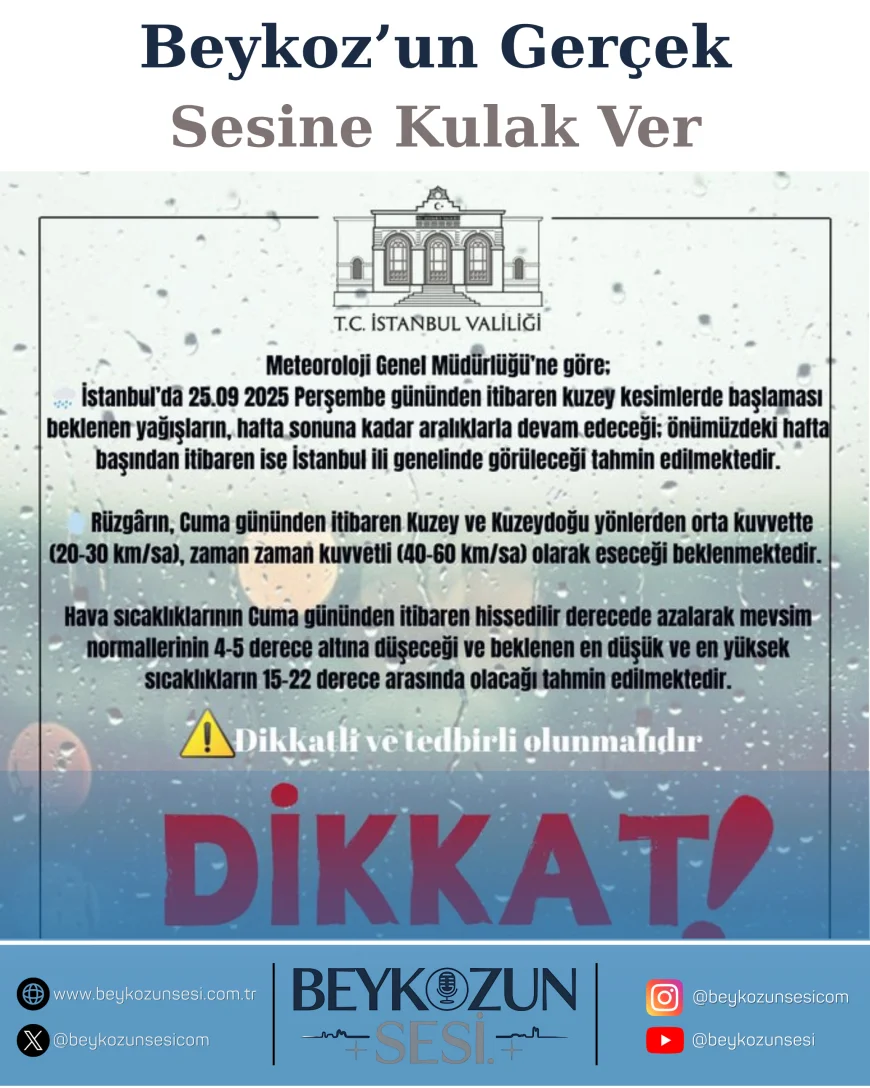 İstanbul Valiliği’nden sağanak ve fırtına uyarısı: Hava sıcaklıkları 5 derece düşecek