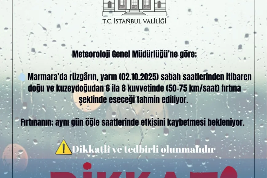 Marmara’da 2 Ekim’de fırtına uyarısı, sabah saatlerinde 75 km hıza ulaşması bekleniyor
