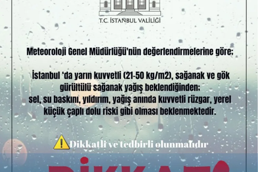 İstanbul’da Kuvvetli Sağanak Uyarısı: Sel, Su Baskını ve Dolu Riski Nedeniyle Dikkat Çağrısı
