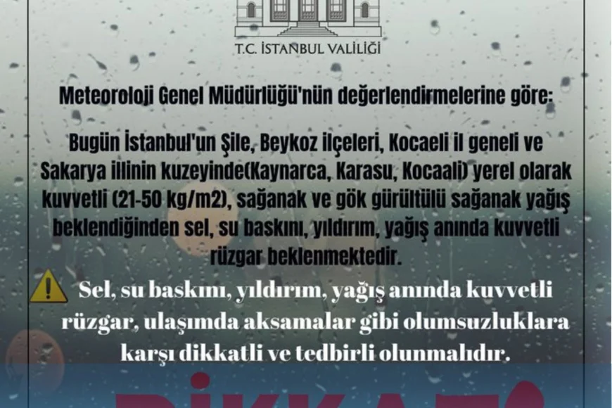 İstanbul Valiliği’nden Şiddetli Yağış ve Fırtına Uyarısı: Sel ve Su Baskınlarına Karşı Dikkat Çağrısı