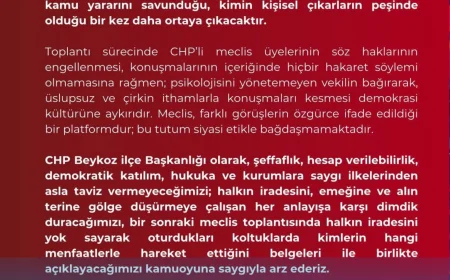 CHP Beykoz İlçe Başkanlığı’ndan Meclis Tartışmalarına Sert Tepki: “Gerçekleri Çarpıtarak Halkın İradesini Gölgeleyemezsiniz”
