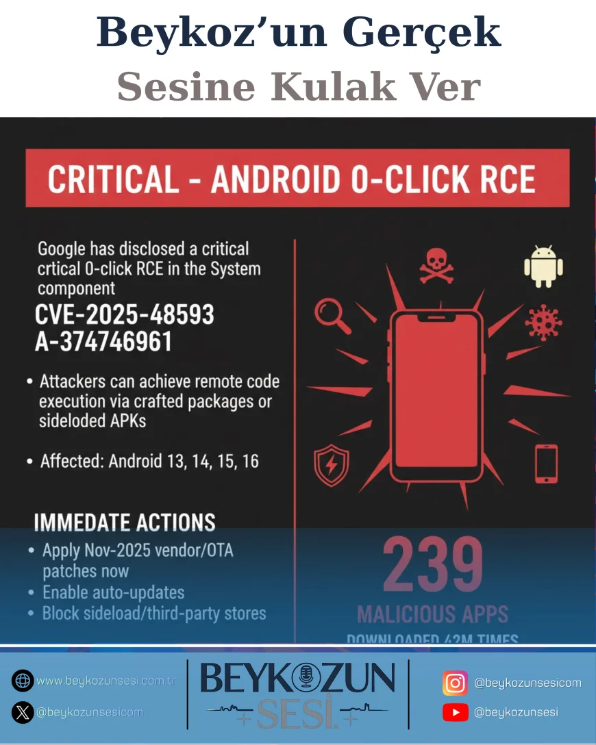 Android 0-click RCE açığı CVE-2025-48593: Google kritik güvenlik uyarısı yayımladı