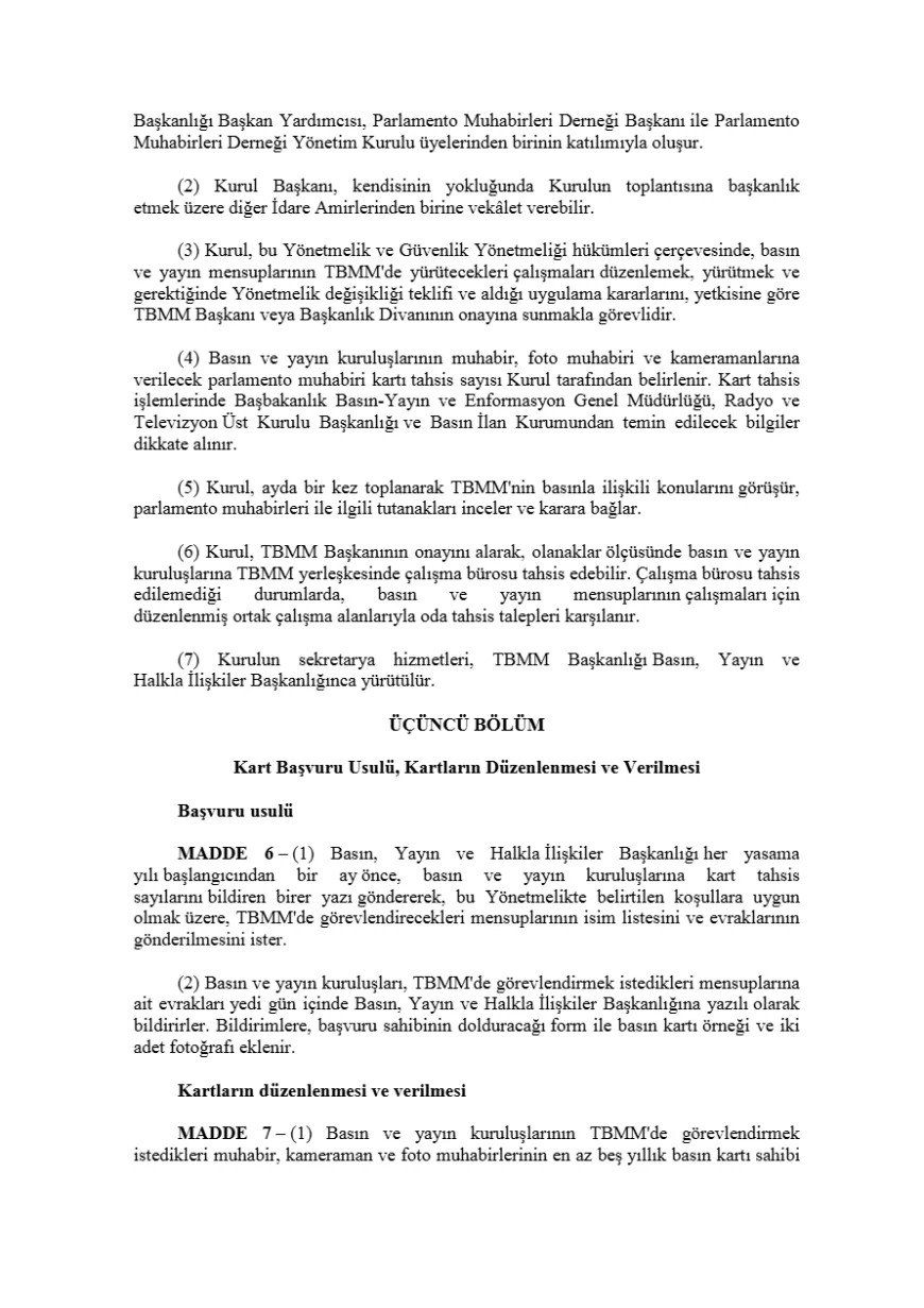 TBMM’de basın ve yayın mensuplarının çalışma esasları yönetmelik