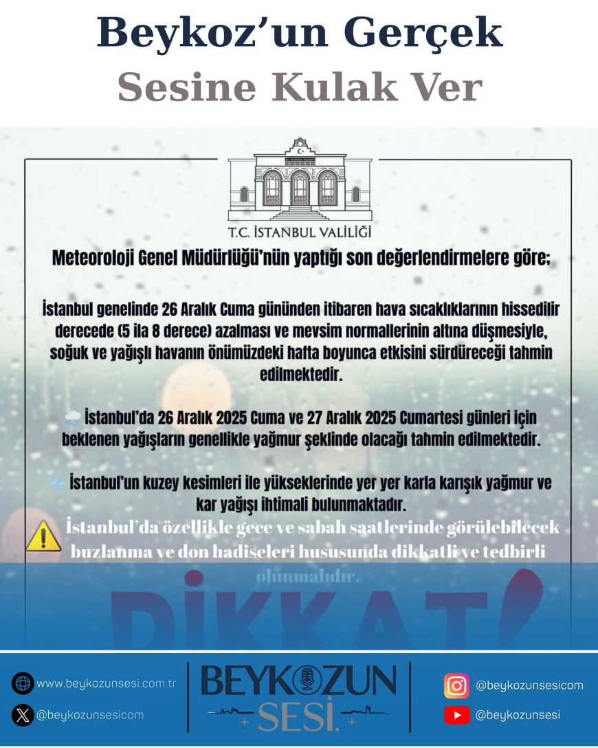 İstanbul Valiliği’nden Soğuk ve Yağış Uyarısı: Sıcaklıklar 8 Dereceye Kadar Düşecek