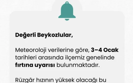 Beykoz Belediyesi’nden 3–4 Ocak İçin Fırtına Uyarısı: Yoğun Ağaçlık Alanlara Dikkat Çağrısı