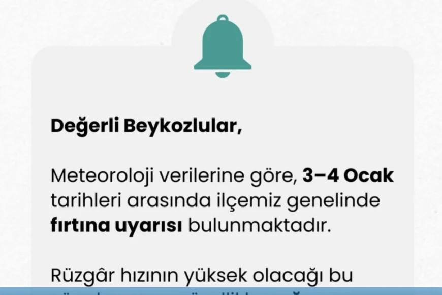 Beykoz Belediyesi’nden 3–4 Ocak İçin Fırtına Uyarısı: Yoğun Ağaçlık Alanlara Dikkat Çağrısı