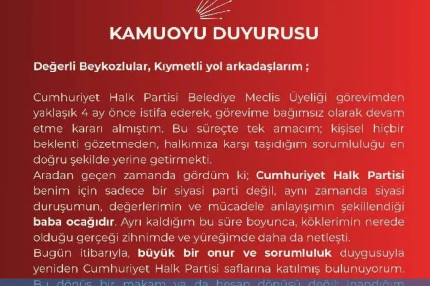 CHP Beykoz Belediye Meclis Üyesi Murat Uzun: “Bu Bir Makam Değil, Değerler Dönüşüdür”