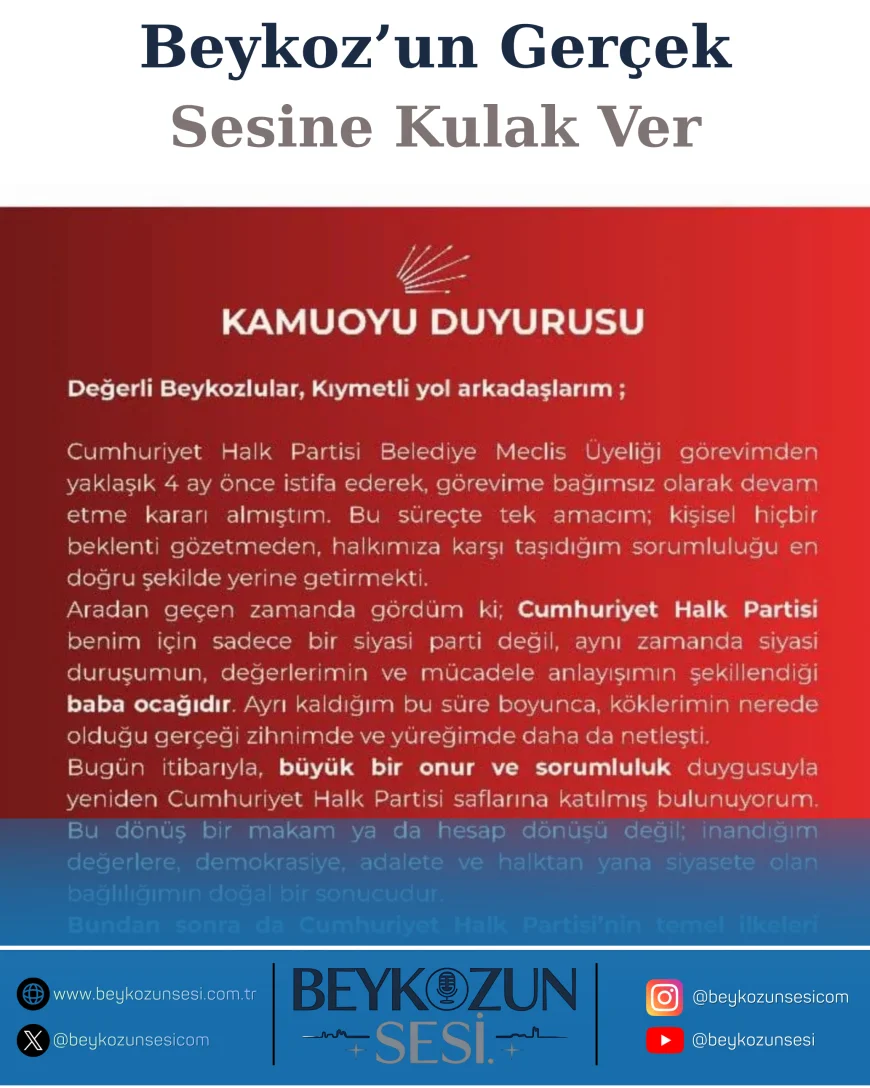 CHP Beykoz Belediye Meclis Üyesi Murat Uzun: “Bu Bir Makam Değil, Değerler Dönüşüdür”