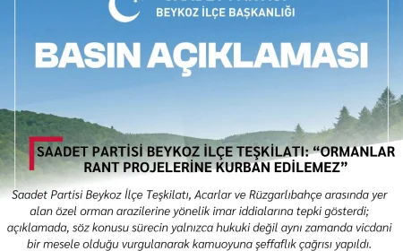 Saadet Partisi Beykoz İlçe Teşkilatı: “Ormanlar Rant Projelerine Kurban Edilemez”
