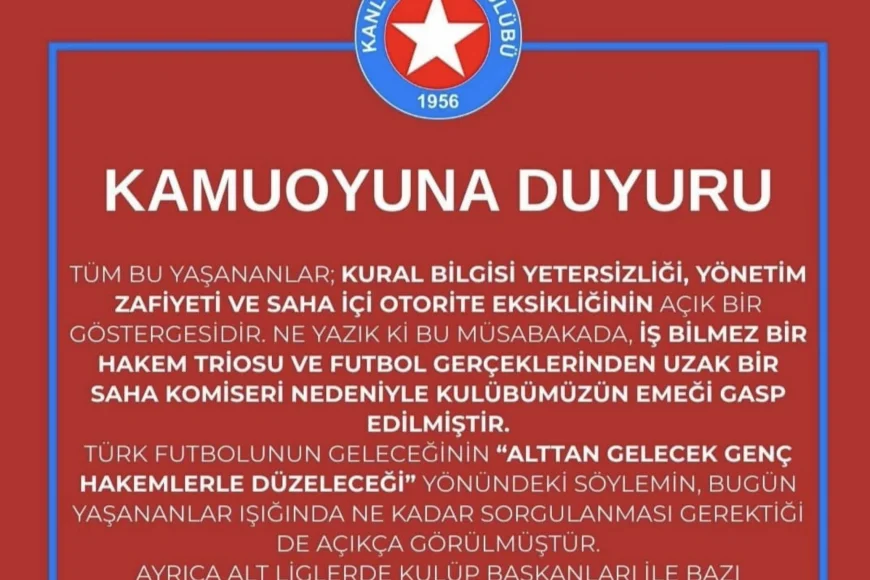 Kanlıca Spor’dan Hakem Kararlarına Tepki: “Türk Futbolu Adına Düşündürücü Olaylar Yaşandı”