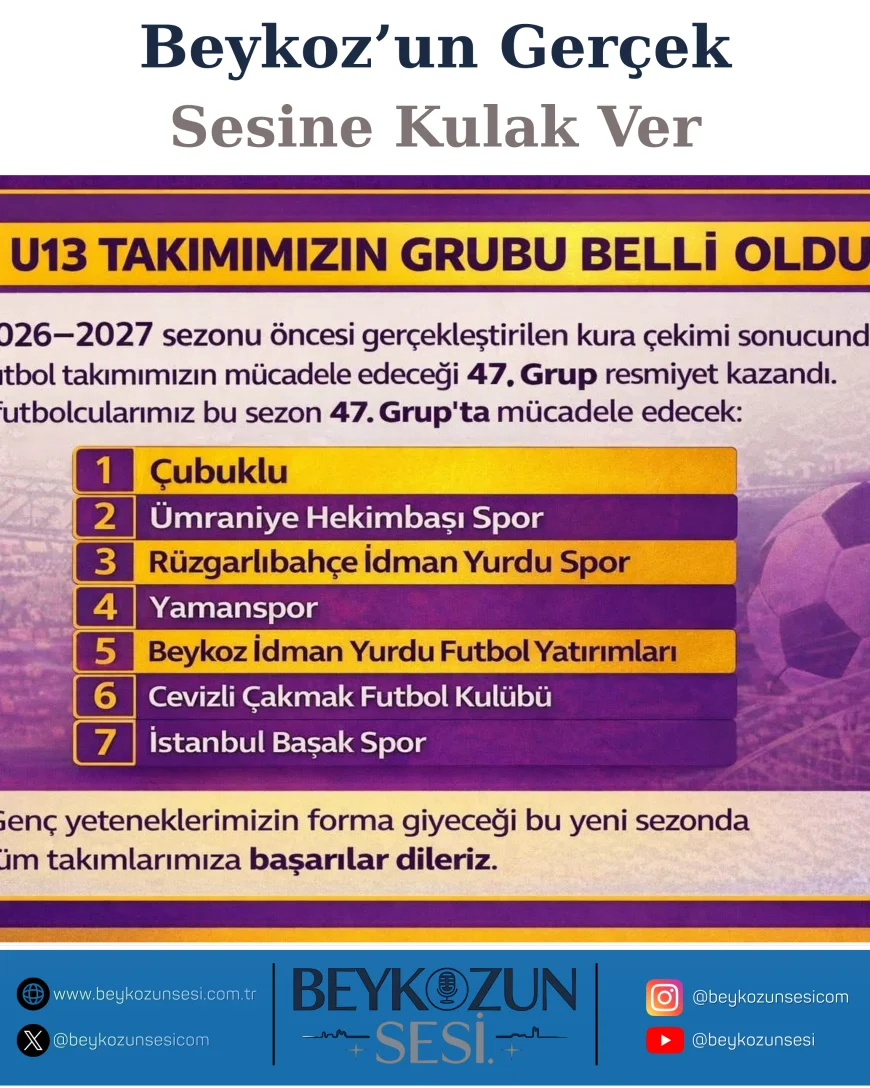 İstanbul Amatör Ligleri’nde 2026–2027 Sezonu Öncesi Çubuklu Spor U13 Takımının Rakipleri Belli Oldu