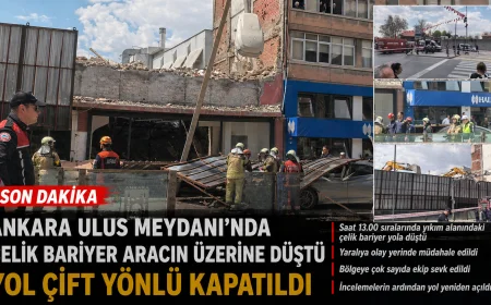 Ankara Ulus’ta Korku Dolu Anlar! Yıkım Alanındaki Çelik Bariyer Yola Düştü