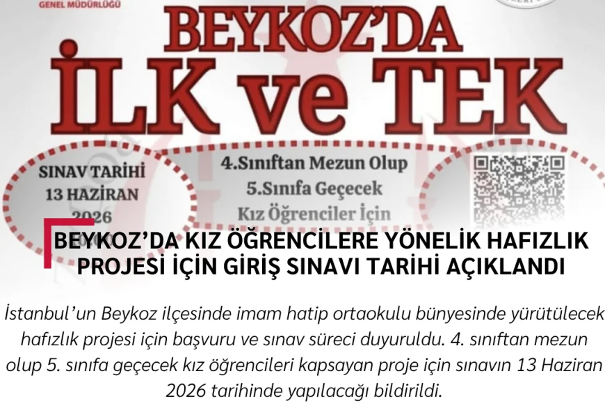 Beykoz’da kız öğrencilere yönelik hafızlık projesi için giriş sınavı tarihi açıklandı