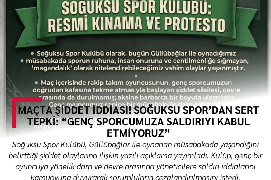 Maçta Şiddet İddiası! Soğuksu Spor’dan Sert Tepki: “Genç Sporcumuza Saldırıyı Kabul Etmiyoruz”